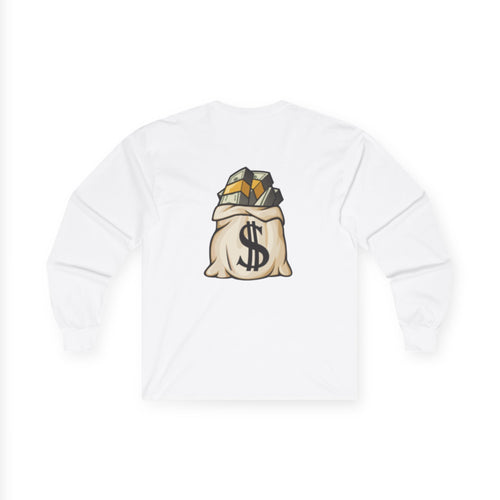 Money Bag Graphic Long Sleeve Tee — “just me and my millions”